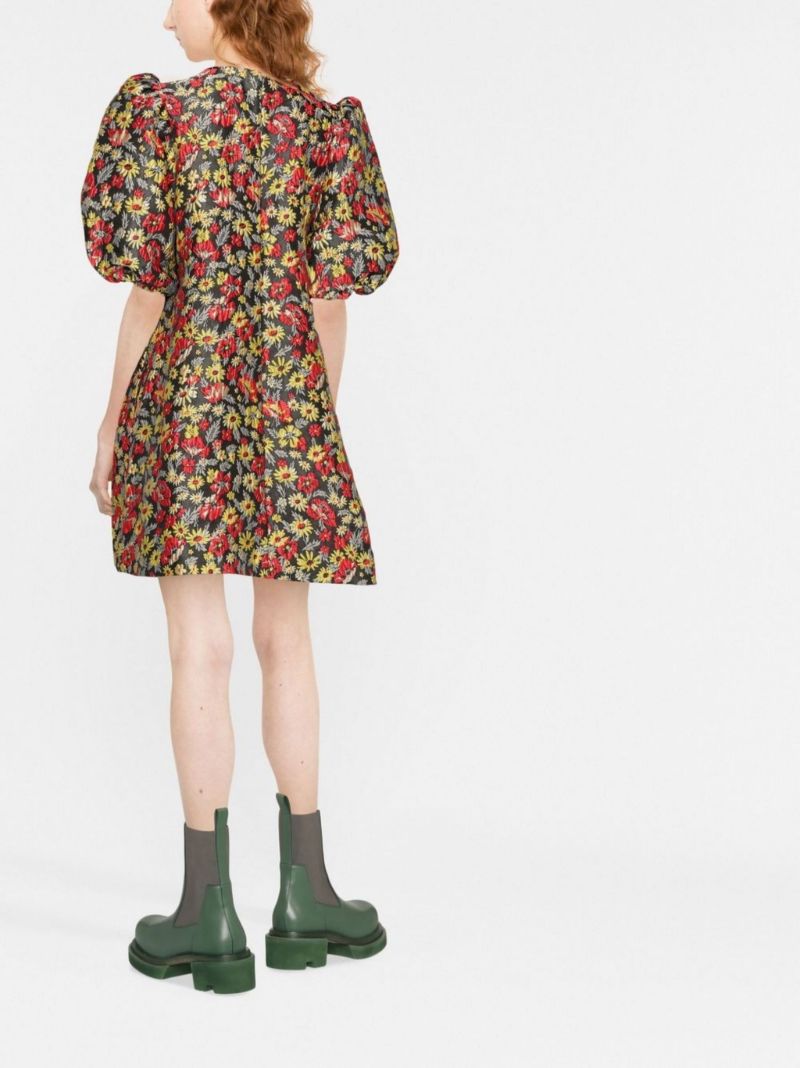 Black Floral Jacquard Mini Dress
