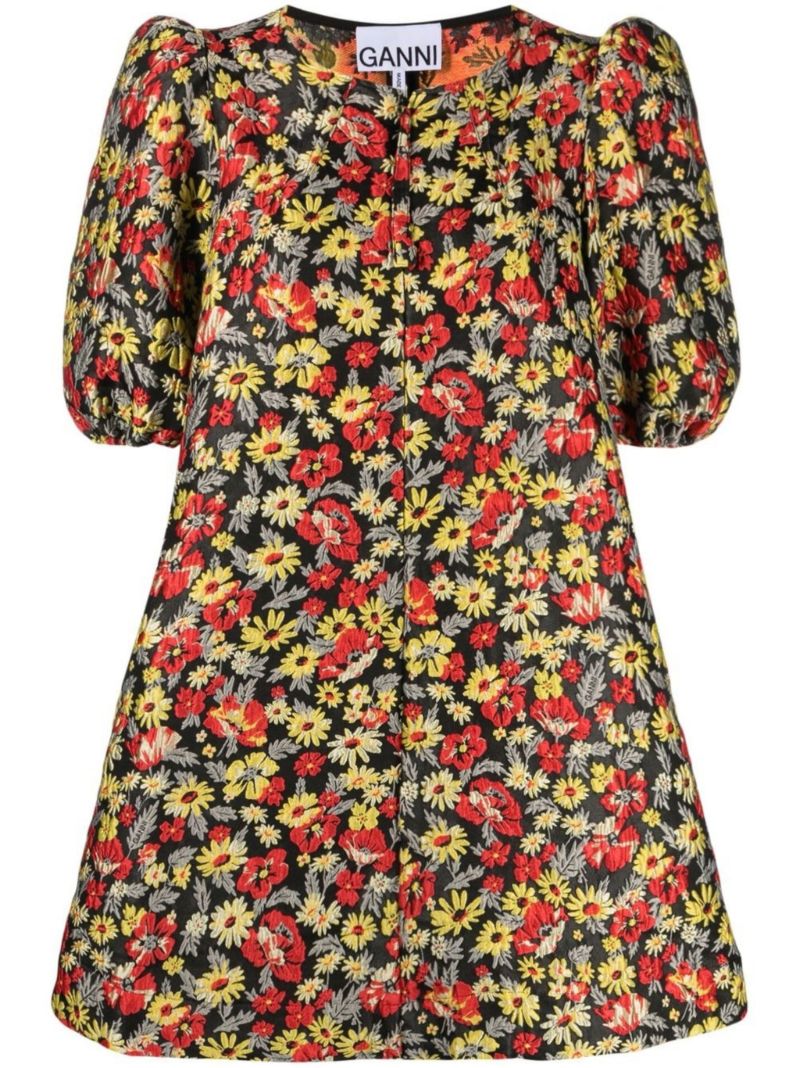 Black Floral Jacquard Mini Dress