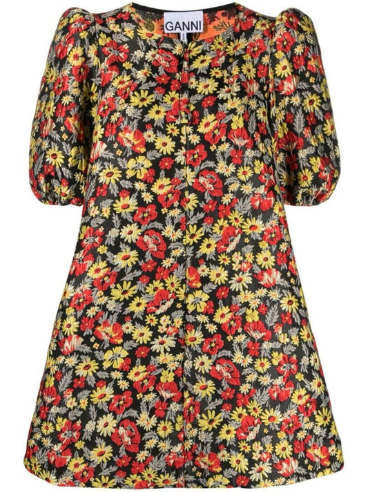 Black Floral Jacquard Mini Dress