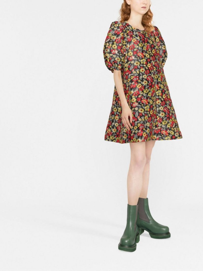Black Floral Jacquard Mini Dress