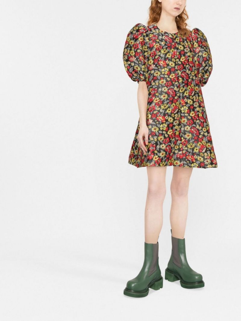 Black Floral Jacquard Mini Dress