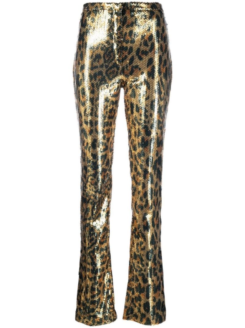 Neutral Leopard Print Sequinned Trousers