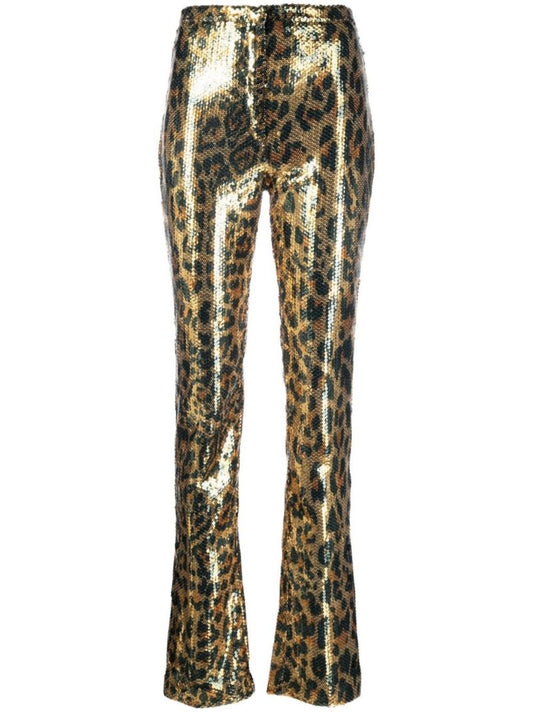 Neutral Leopard Print Sequinned Trousers