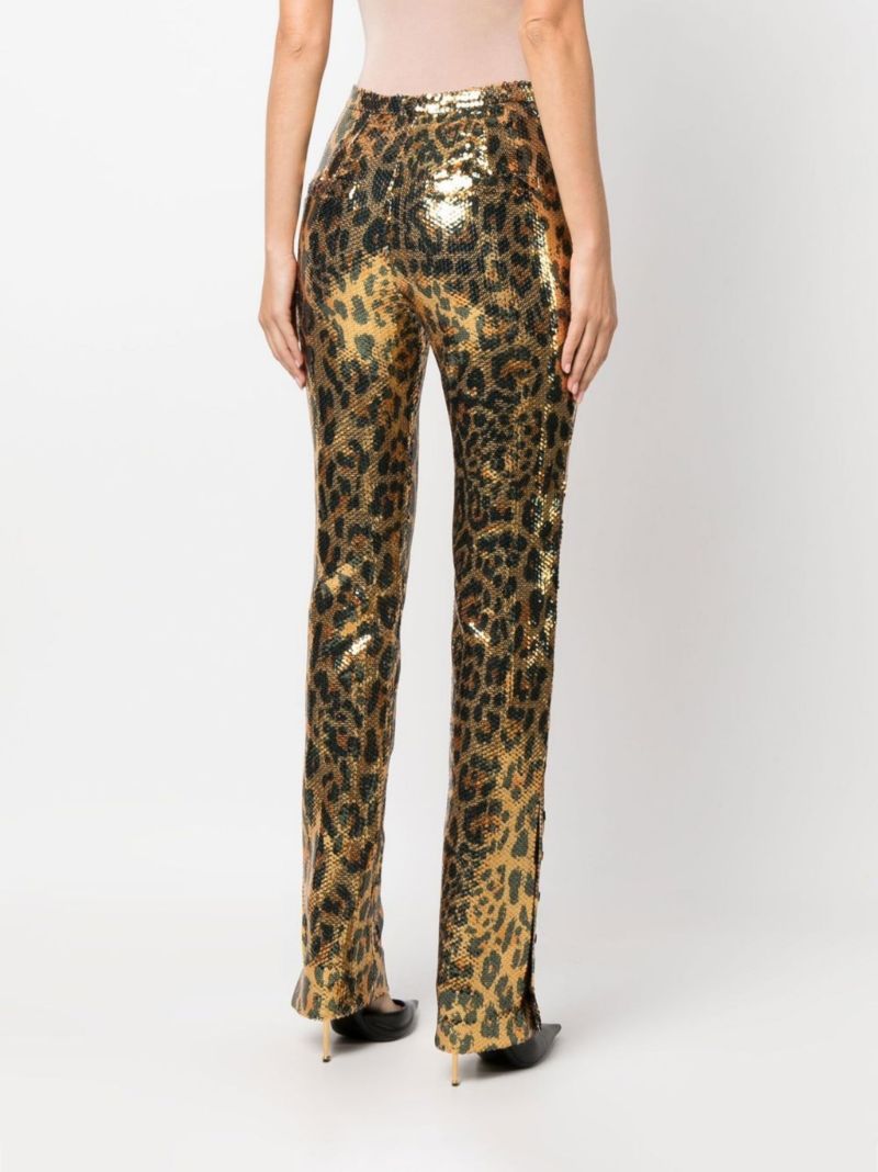 Neutral Leopard Print Sequinned Trousers