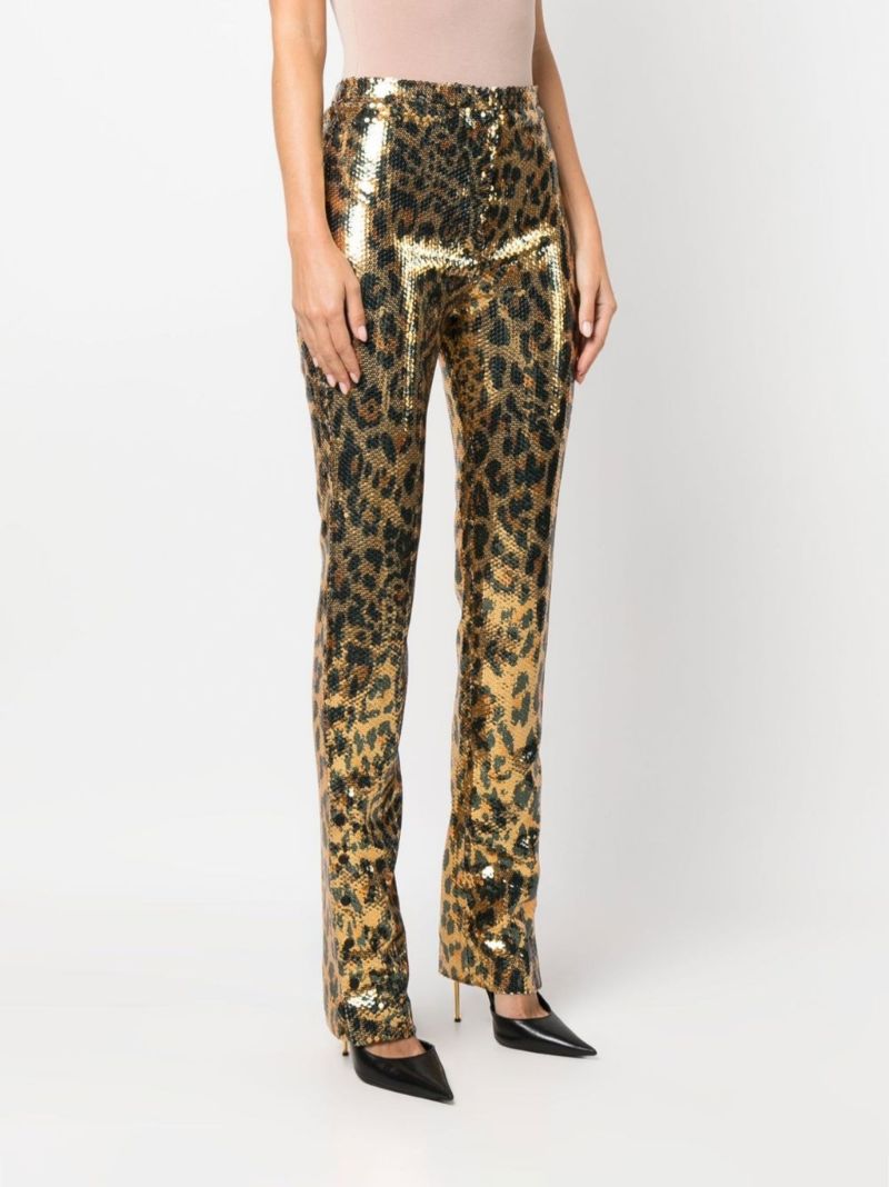 Neutral Leopard Print Sequinned Trousers