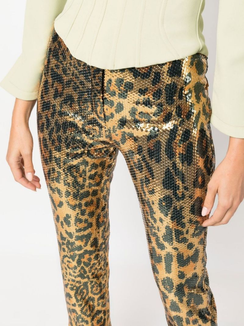 Neutral Leopard Print Sequinned Trousers