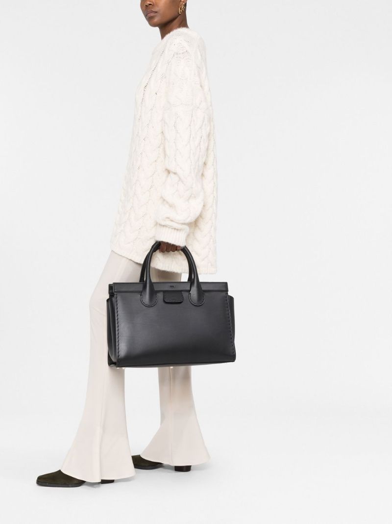 Black Edith Large Leather Tote Bag