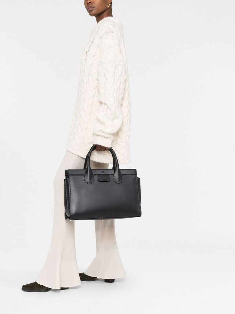 Black Edith Large Leather Tote Bag