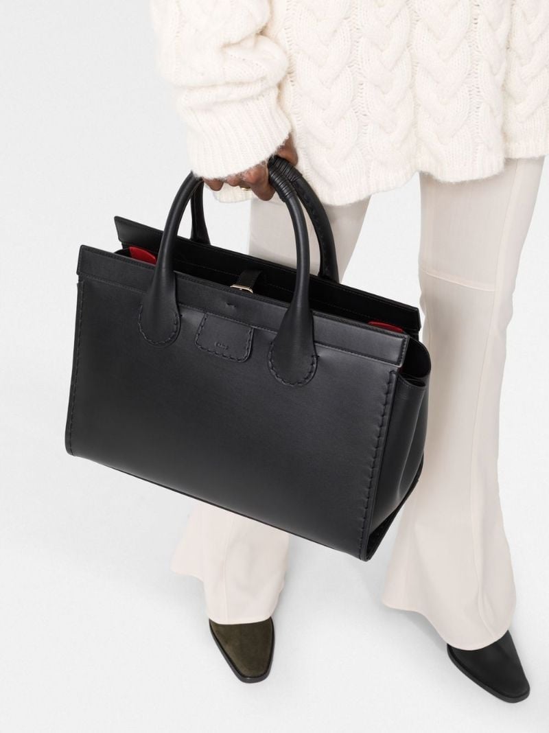 Black Edith Large Leather Tote Bag