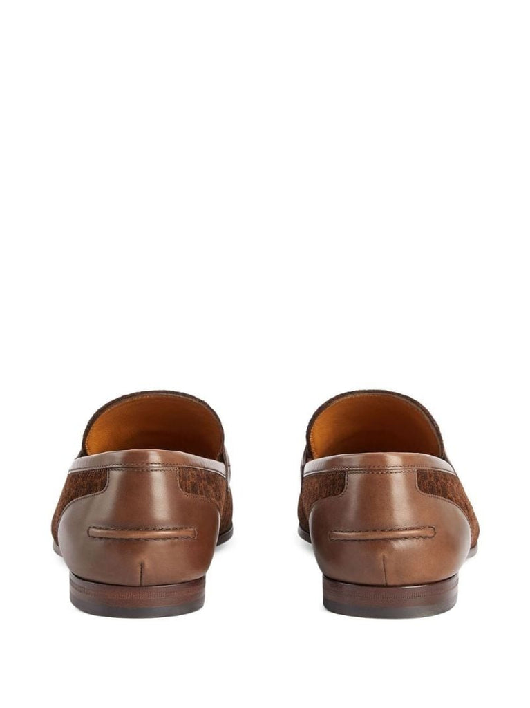 Brown Horsebit Monogram Suede Loafers