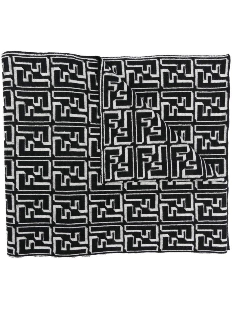 Black Intarsia Monogram Wool Scarf