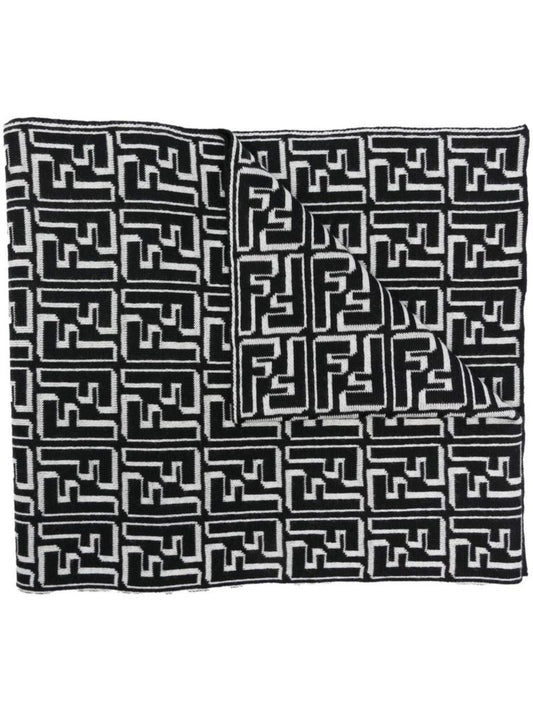 Black Intarsia Monogram Wool Scarf