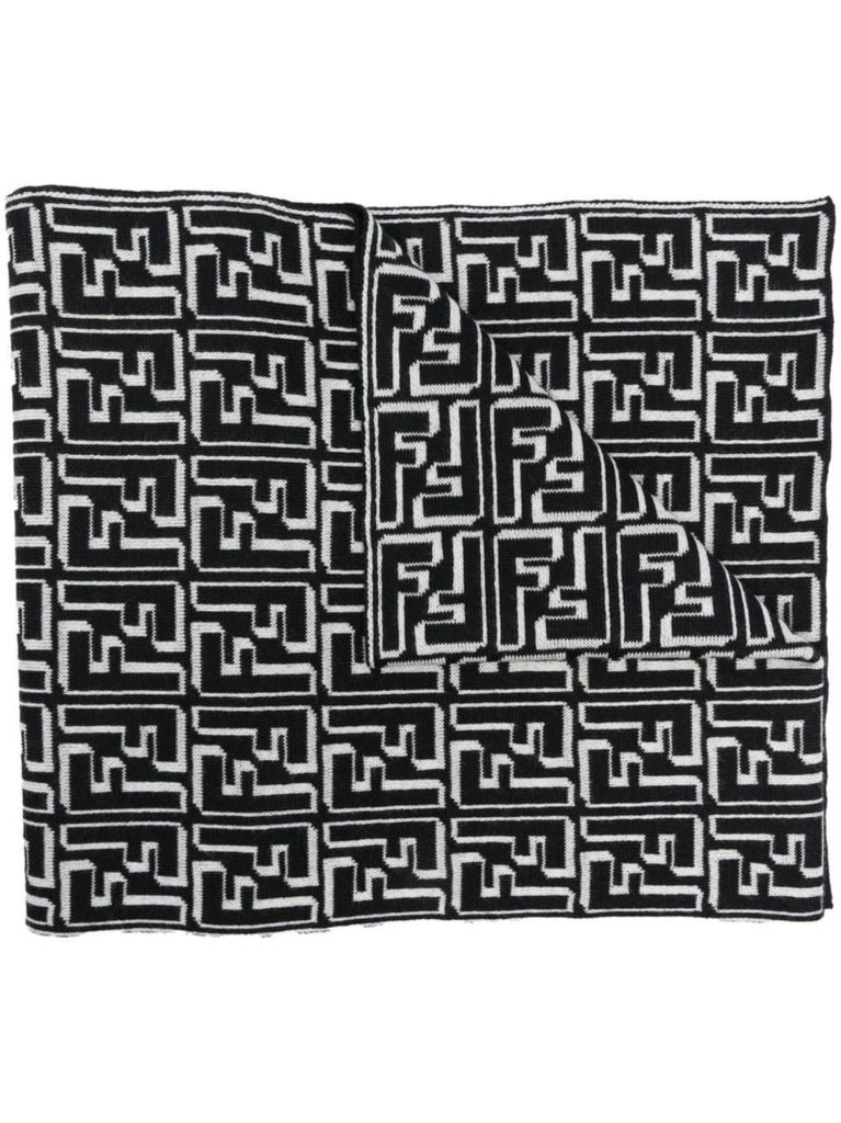 Black Intarsia Monogram Wool Scarf
