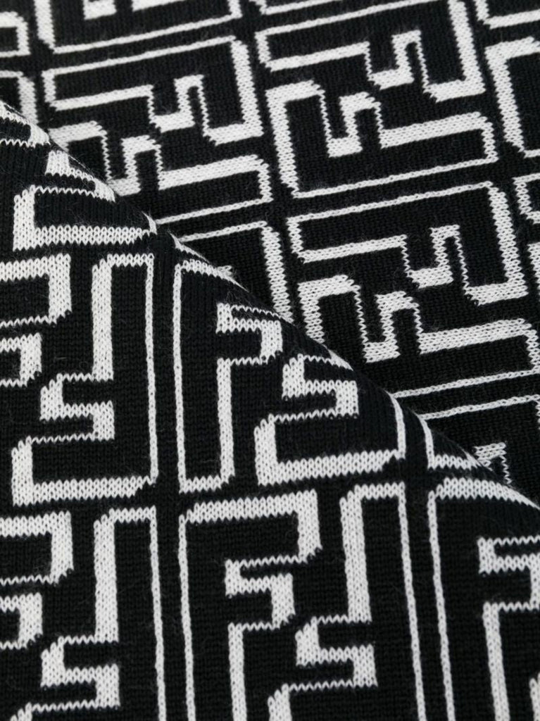 Black Intarsia Monogram Wool Scarf