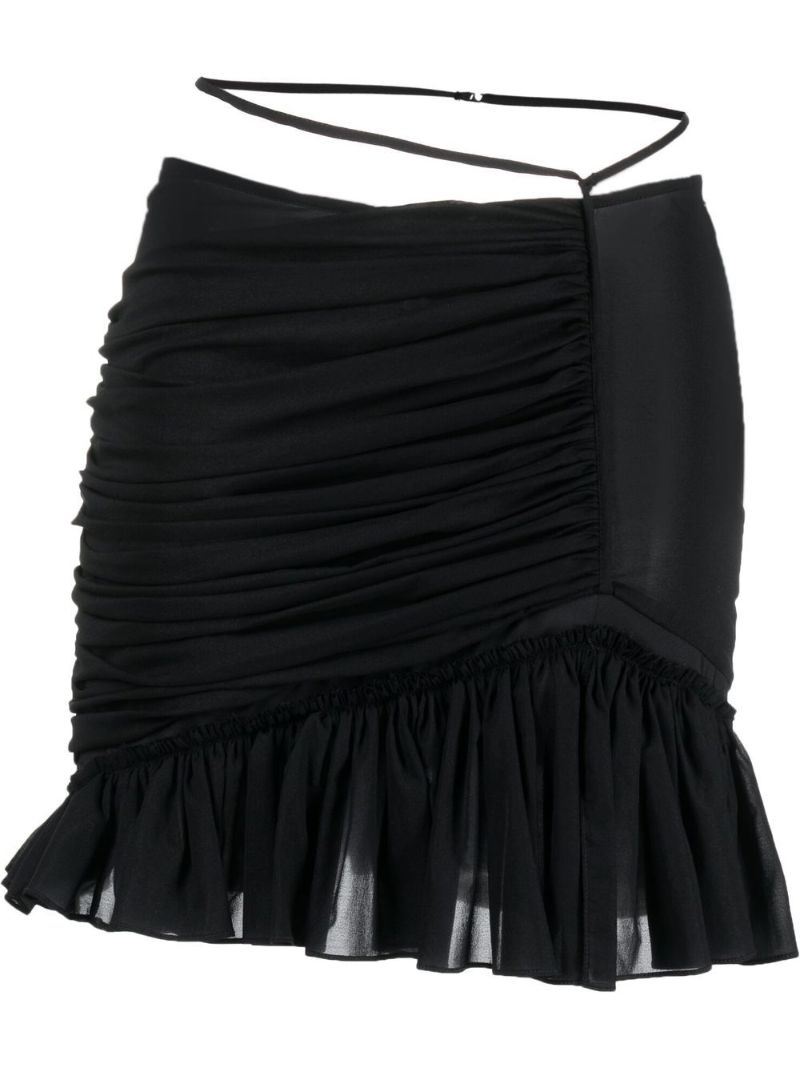Black Ruched Asymmetric Mini Skirt