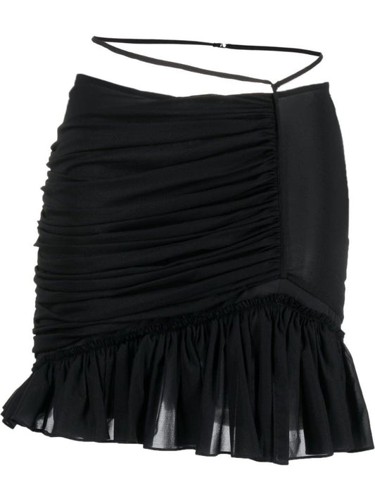 Black Ruched Asymmetric Mini Skirt