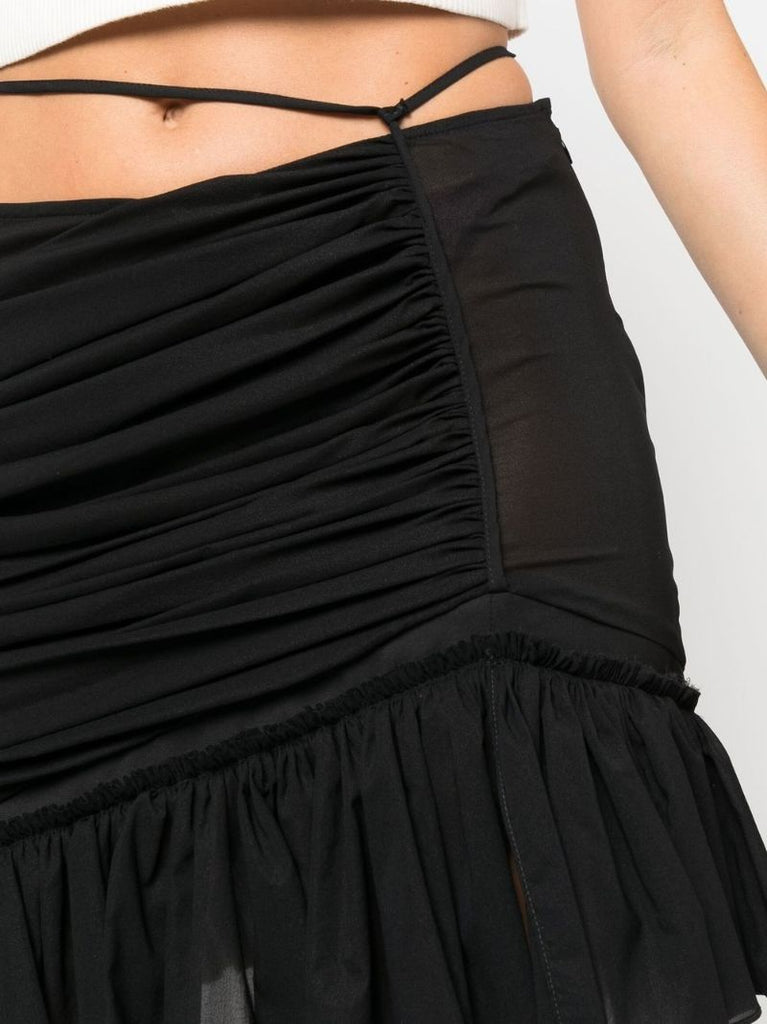 Black Ruched Asymmetric Mini Skirt