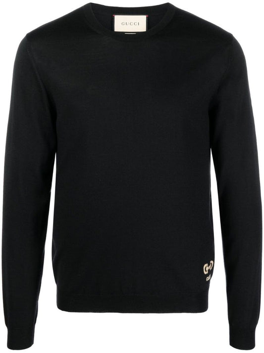Black Logo-embroidered Wool Sweater