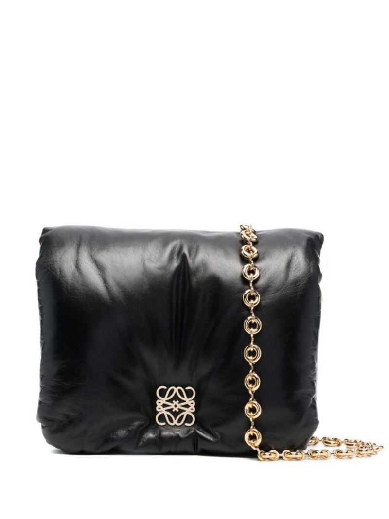 Black Goya Puffer Leather Shoulder Bag