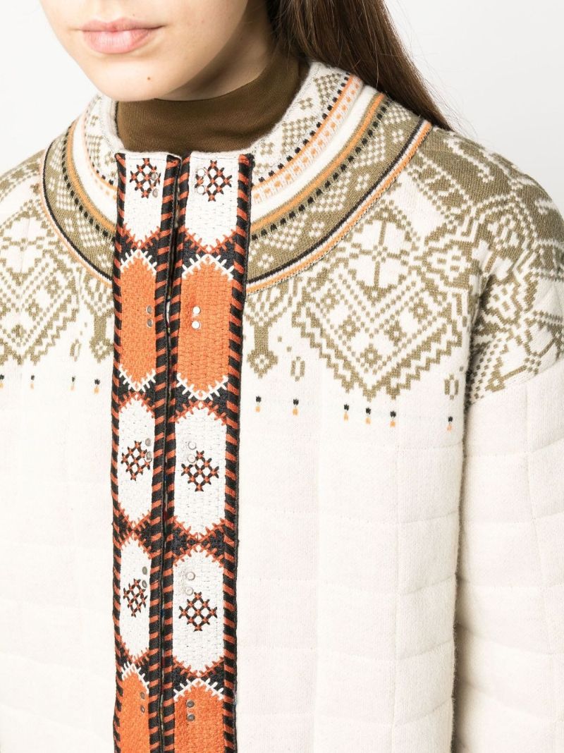 White Quilted Geometric Pattern Jacket