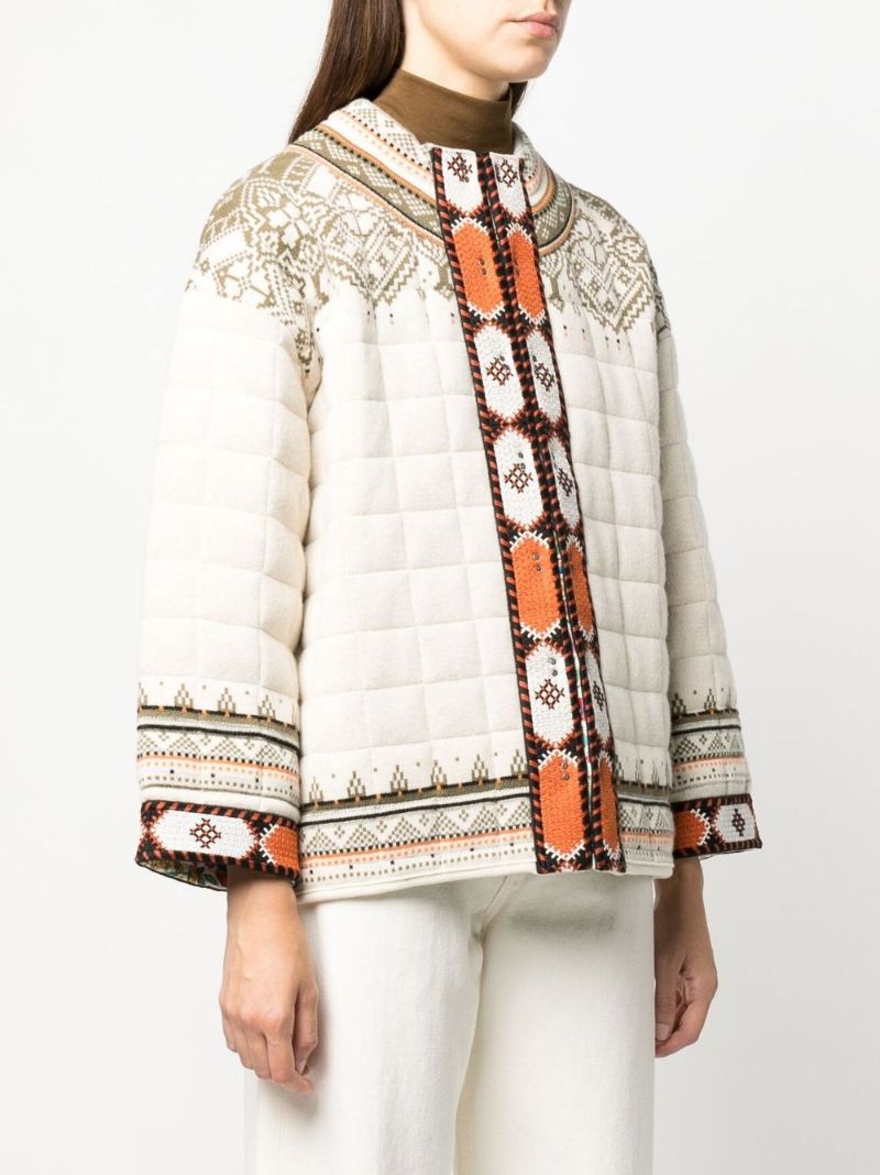 White Quilted Geometric Pattern Jacket