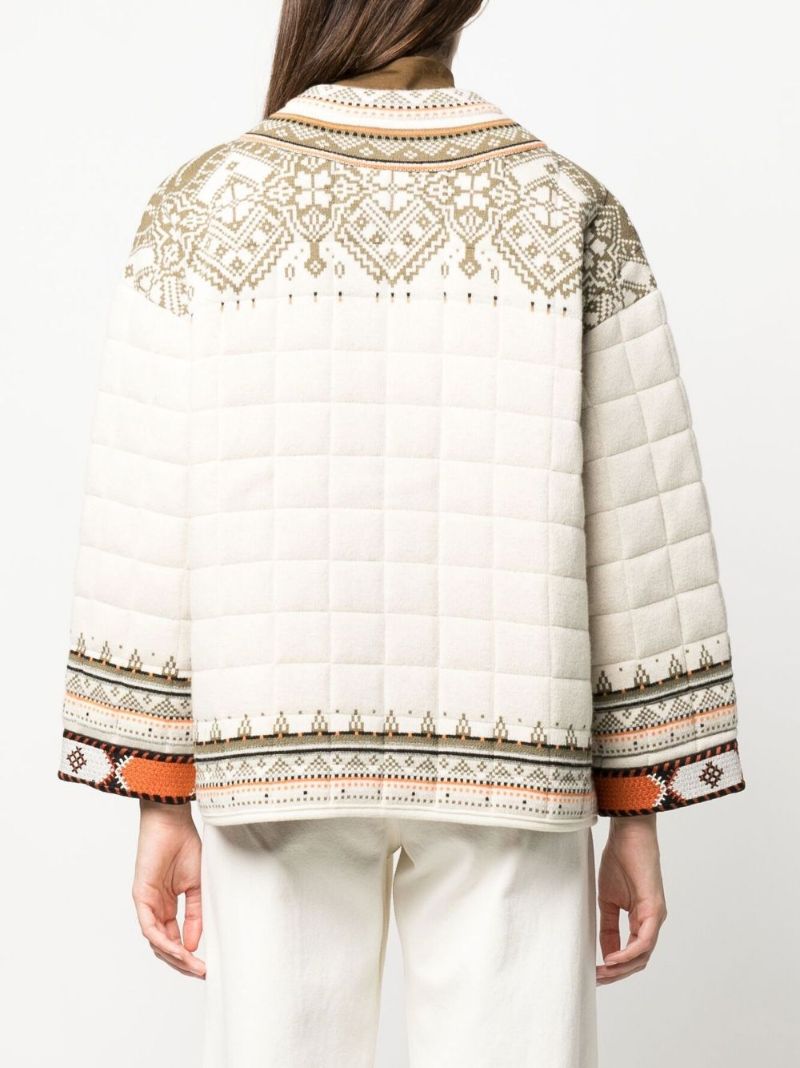 White Quilted Geometric Pattern Jacket