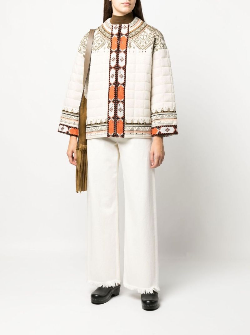 White Quilted Geometric Pattern Jacket