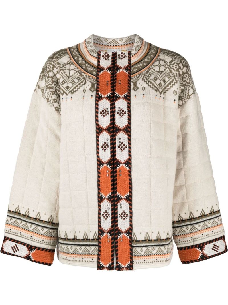 White Quilted Geometric Pattern Jacket