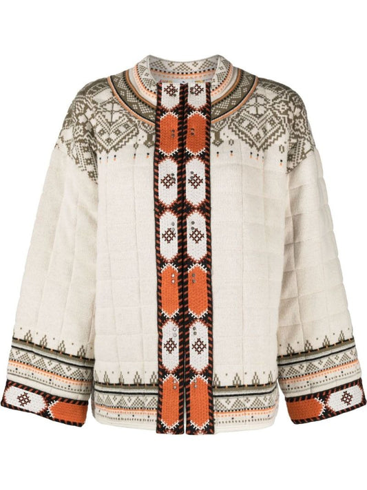 White Quilted Geometric Pattern Jacket