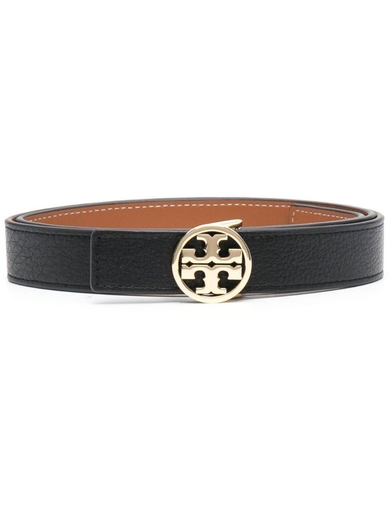 Black Logo Buckle Leather Belt
