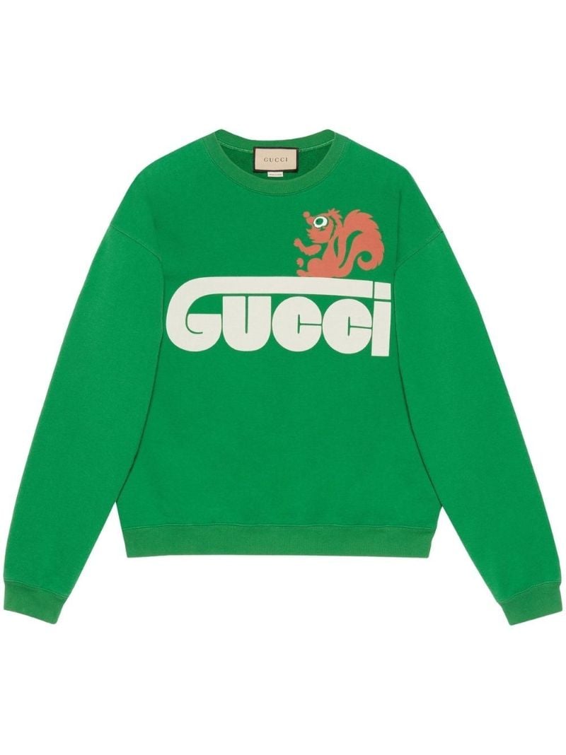 Green Retro Gucci Skunk Print Cotton Sweatshirt