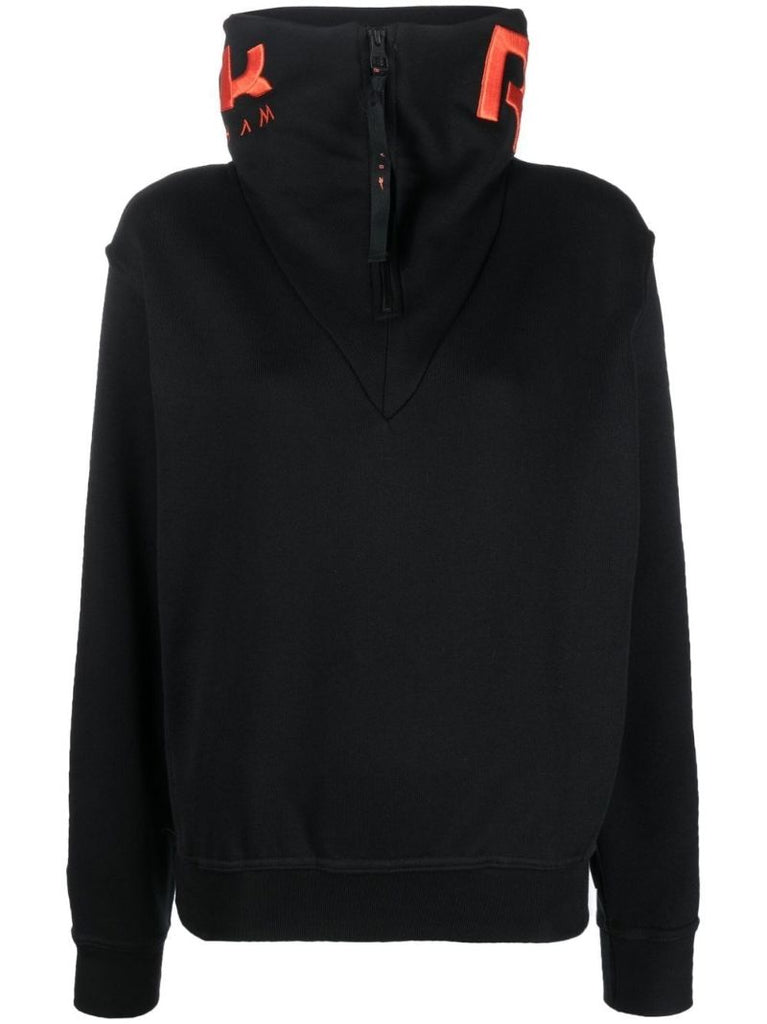 Black Cowl Neck Embroidered Logo Sweatshirt