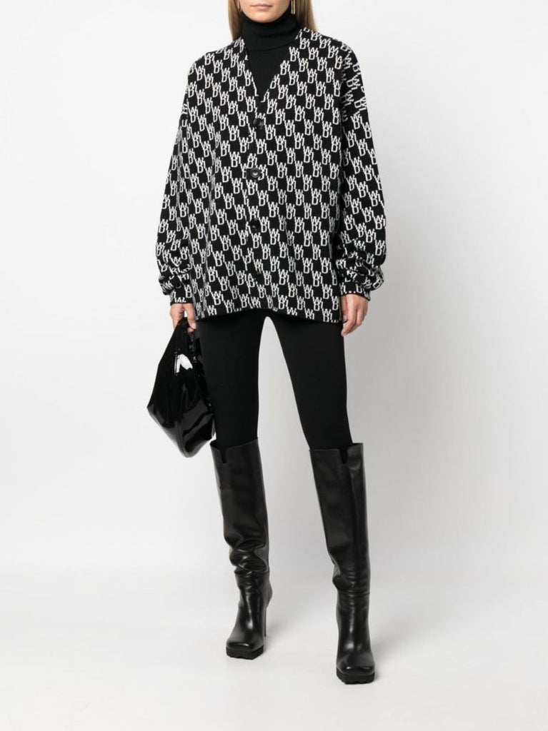 Black Intarsia Knit Cardigan