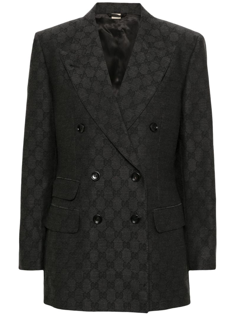 Black Gg Monogram Double-breasted Blazer