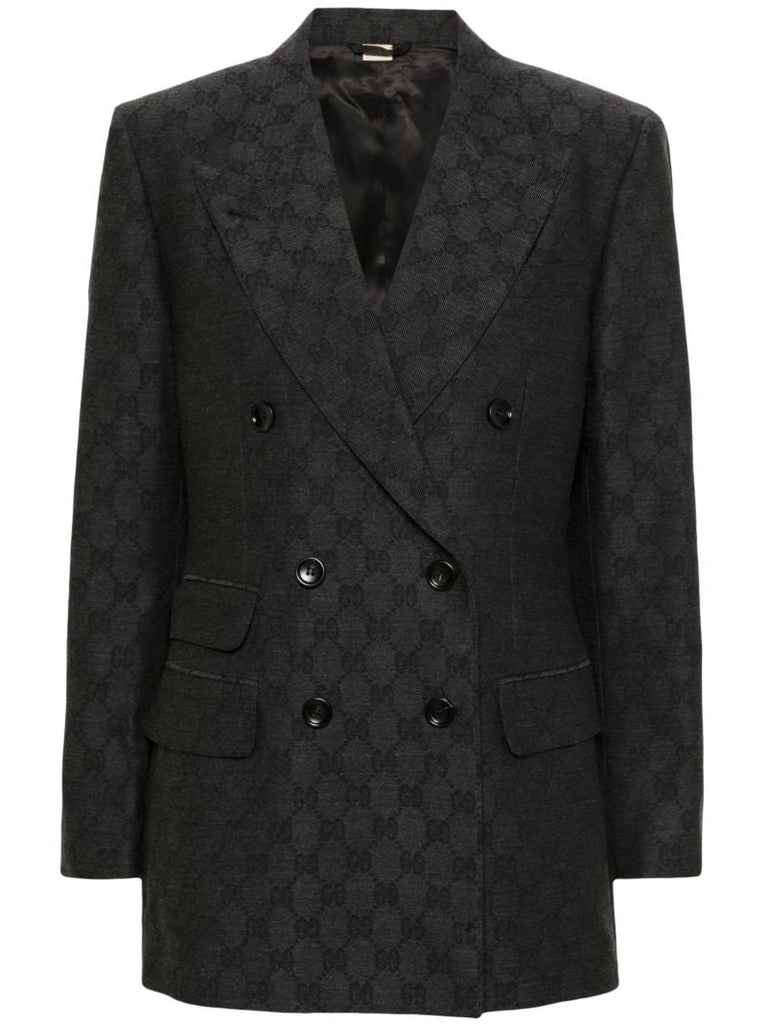 Black Gg Monogram Double-breasted Blazer