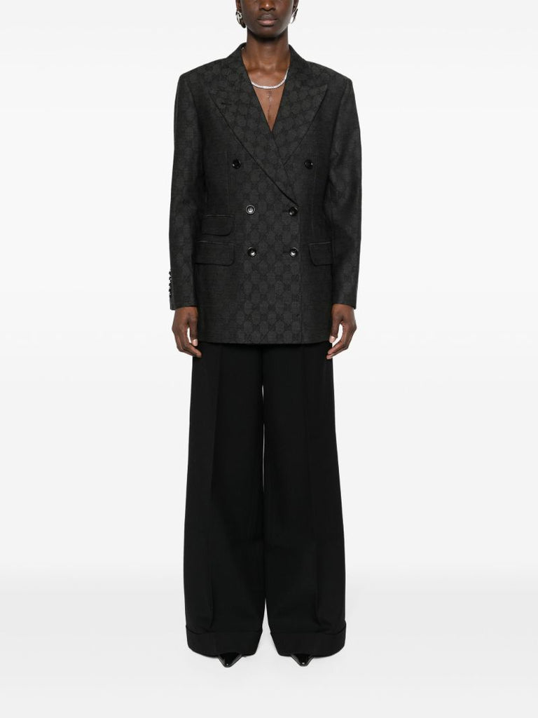 Black Gg Monogram Double-breasted Blazer