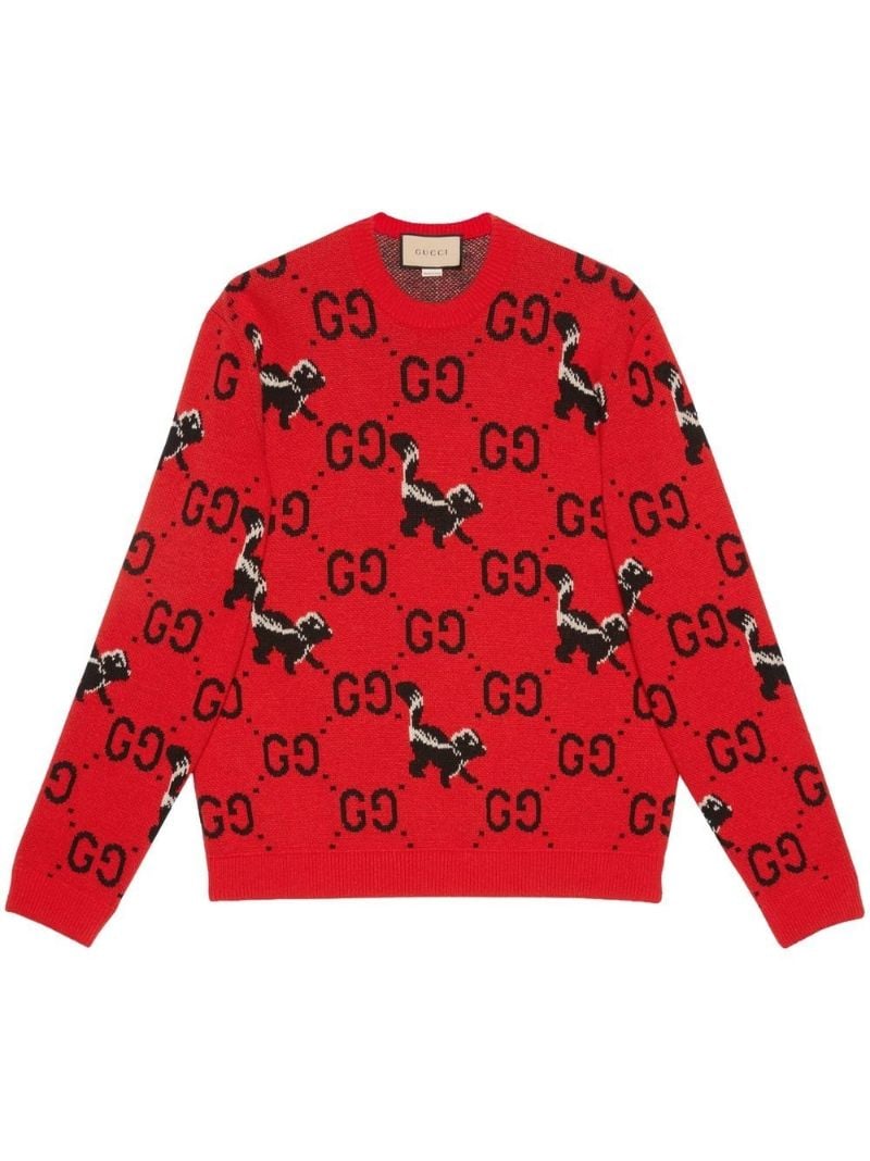 Red Gg Skunk Pattern Wool Sweater