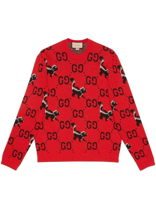 Red Gg Skunk Pattern Wool Sweater