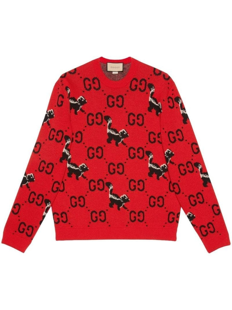 Red Gg Skunk Pattern Wool Sweater
