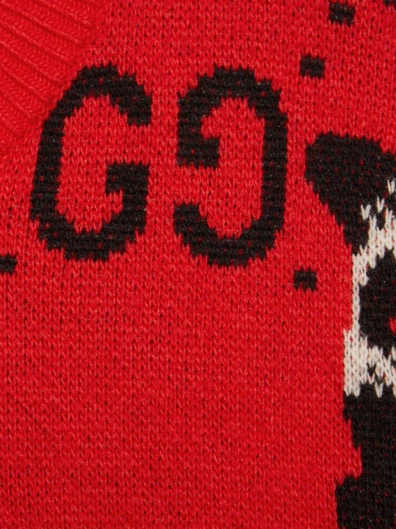 Red Gg Skunk Pattern Wool Sweater