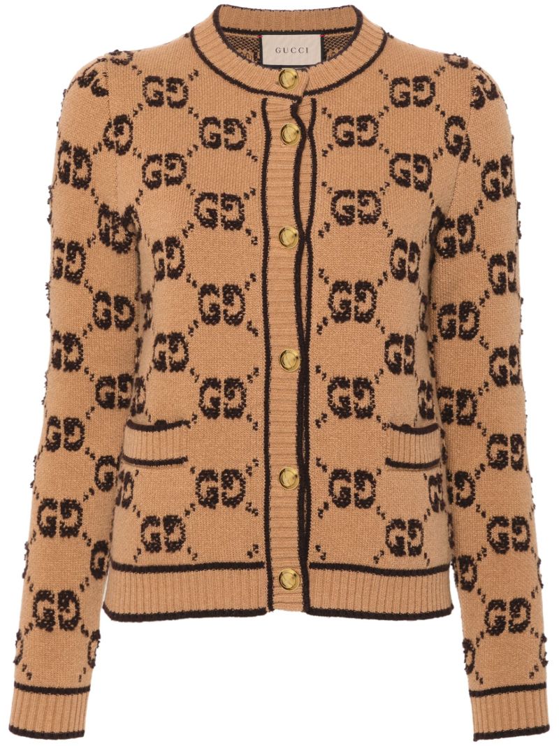 Neutral Gg BouclÃ_x0083_Â©-jacquard Wool Cardigan