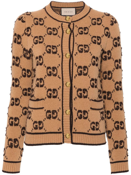 Neutral Gg BouclÃ_x0083_Â©-jacquard Wool Cardigan