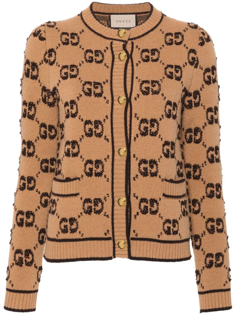 Neutral Gg BouclÃ_x0083_Â©-jacquard Wool Cardigan