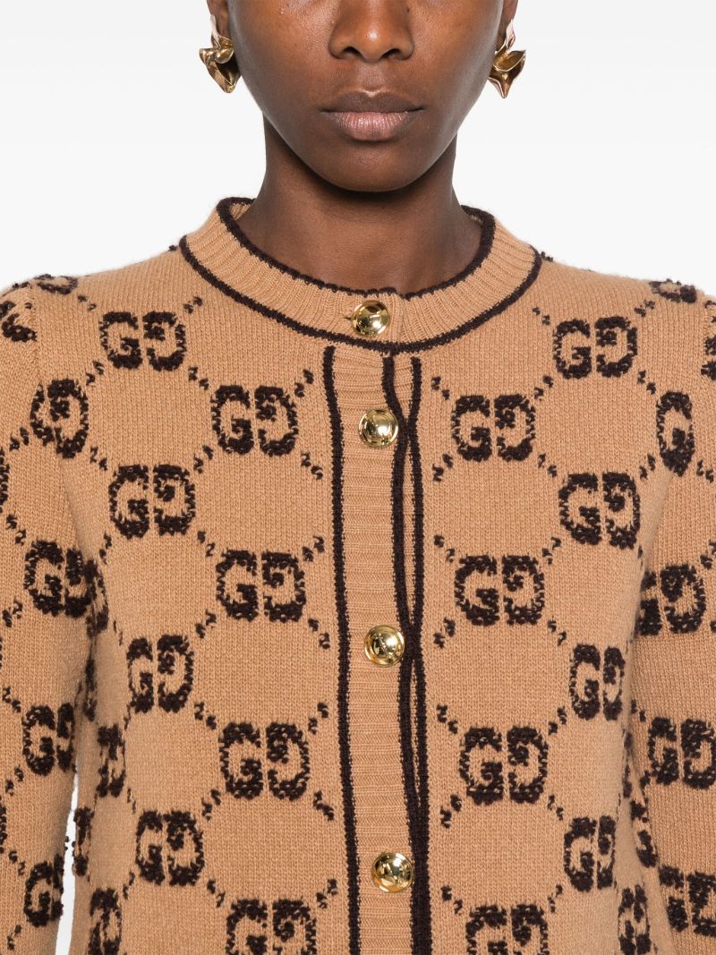 Neutral Gg BouclÃ_x0083_Â©-jacquard Wool Cardigan