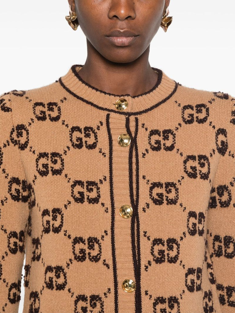 Neutral Gg BouclÃ_x0083_Â©-jacquard Wool Cardigan