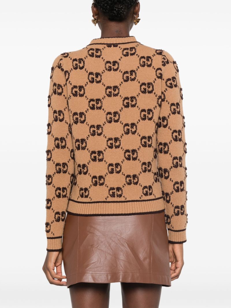 Neutral Gg BouclÃ_x0083_Â©-jacquard Wool Cardigan