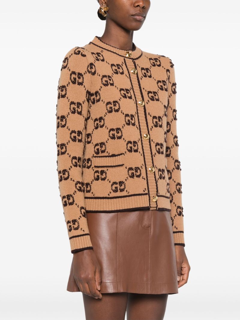 Neutral Gg BouclÃ_x0083_Â©-jacquard Wool Cardigan