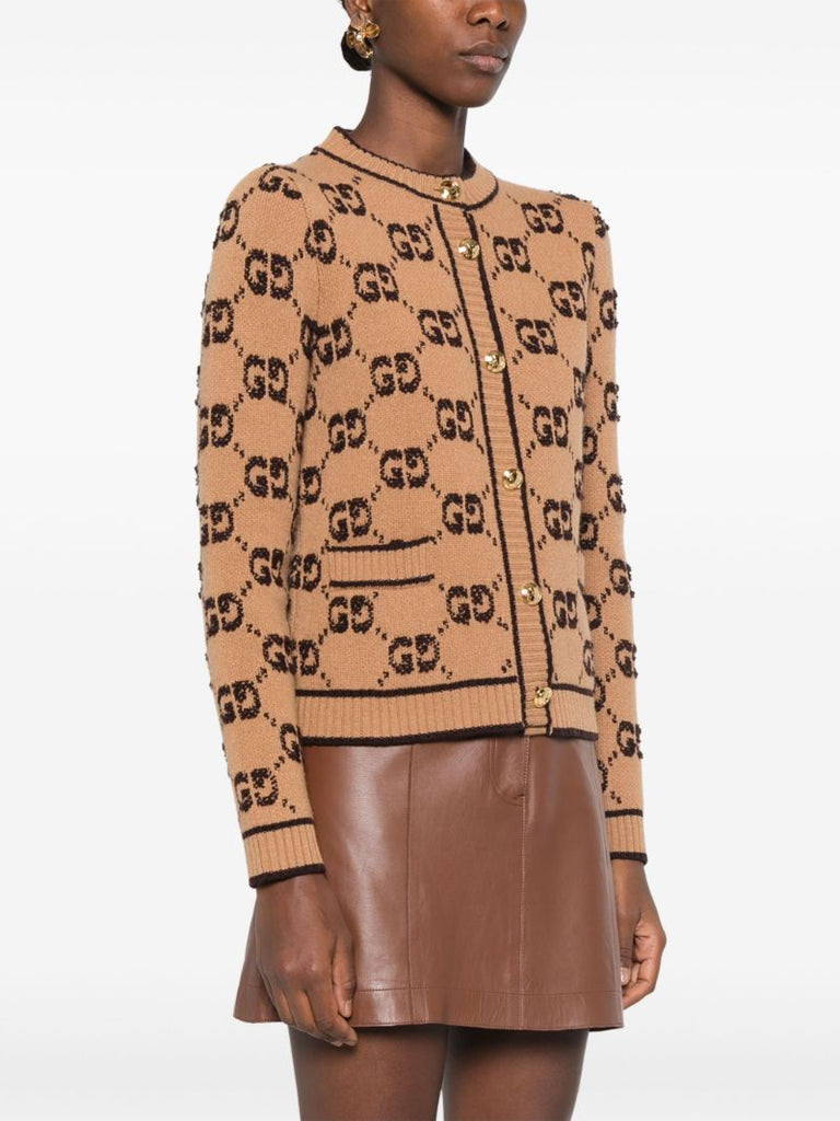 Neutral Gg BouclÃ_x0083_Â©-jacquard Wool Cardigan