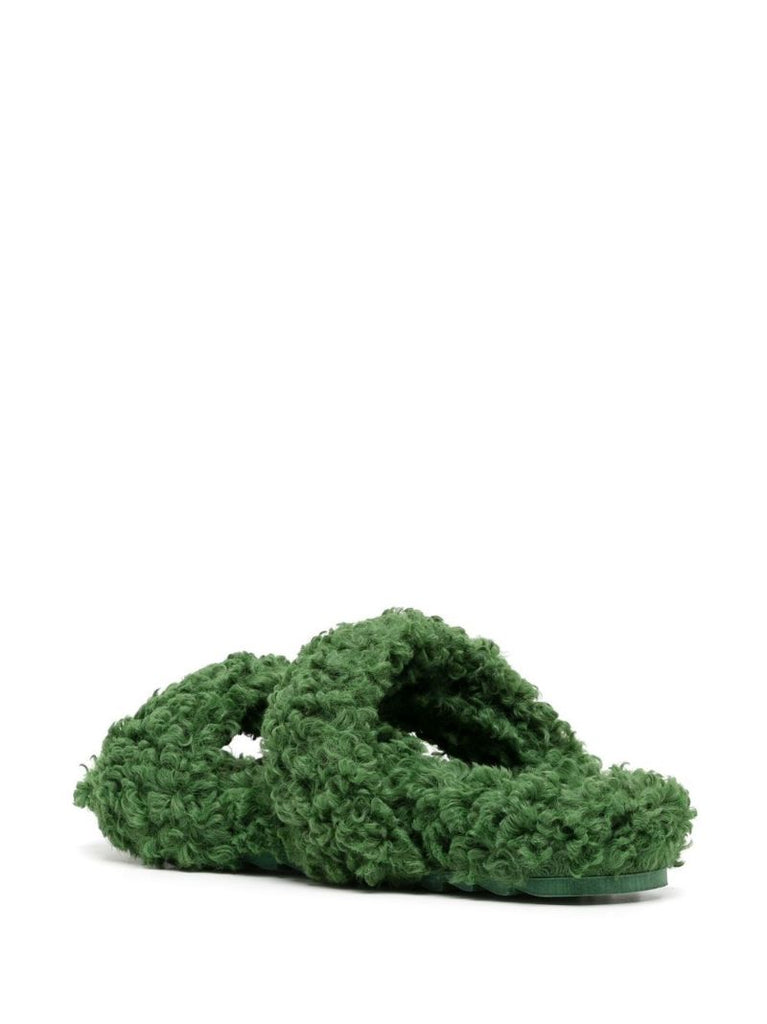 Green Yellow Gia 10 Faux Shearling Slides