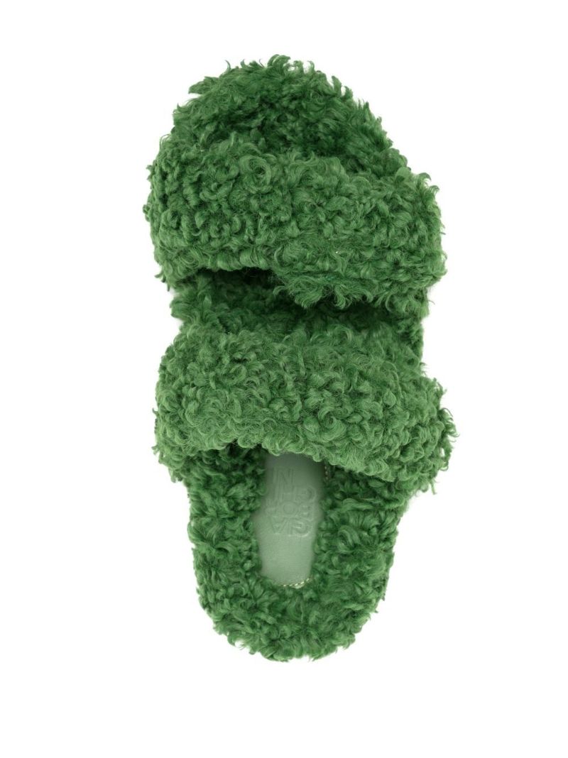 Green Yellow Gia 10 Faux Shearling Slides